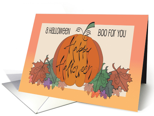 Hand Lettered Halloween with Pumpkin & Colorful Autumn Leaves card