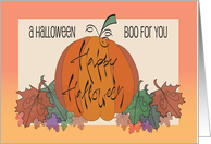 Hand Lettered Halloween with Pumpkin & Colorful Autumn Leaves card