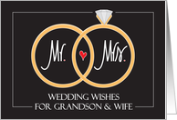 Wedding for Grandson and Wife, Gold Wedding RIngs & Heart card