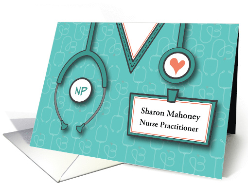Graduation Congratulations to Nurse Practitioner, Custom Name Tag card