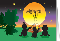 Missing You While at Camp, Trio of Campers, Campfire at Sunset card