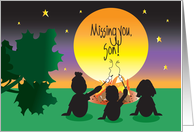 Missing You Son at Camp, Campers with Marchmellows at Campfire card