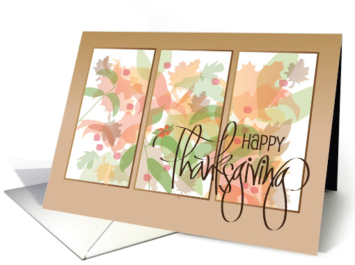 Hand Lettered Business Give Thanks Thanksgiving with Fall Leaves card
