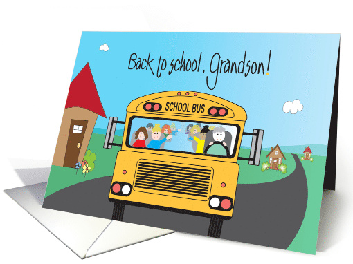 Back to School for Grandson, Yellow School Bus with Children card