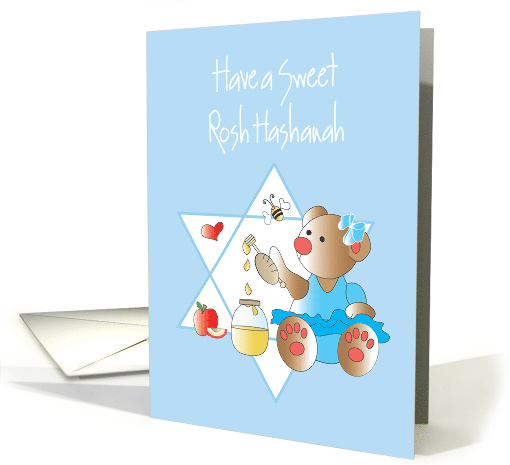 Sweet Rosh Hashanah for Girl, Star of David, Bear and Honey card