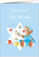 Sweet Rosh Hashanah for Girl, Star of David, Bear and Honey card