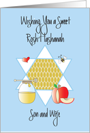 Rosh Hashanah for Son & Wife, Star of David, Honey and Apples card