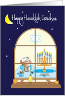 Hanukkah for Grandson, Bear Admiring Menorah Candles card