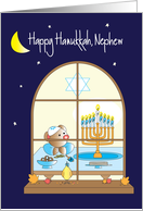 Hanukkah for Nephew, Bear Admiring Menorah Candles card