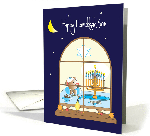 Hanukkah for Son, Bear Admiring Menorah Candles card (1294950)
