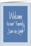 Hand Lettered Welcome to our Family for Son-in-Law, Blue & Border card