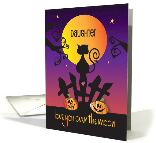 Hand Lettered Halloween Daughter Love you Over the Moon Black Cat card