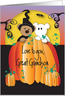 Halloween for Great Grandson, Pumpkin Witch and Goblin Bears card