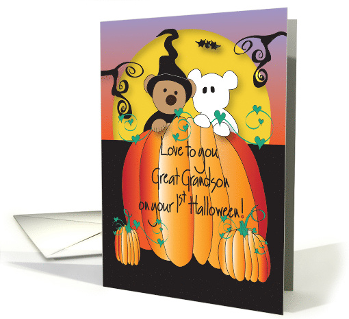 First Halloween for Great Grandson, Pumpkin Peeking Bears card