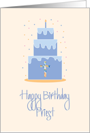 Birthday for Priest with Layered Cake with Stained Glass Cross card