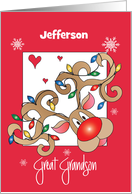 Christmas Great Grandson Reindeer Lights in Antlers and Custom Name card