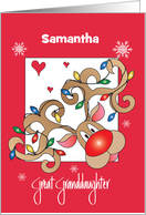 Christmas Great Granddaughter Reindeer Lights in Antlers Custom Name card