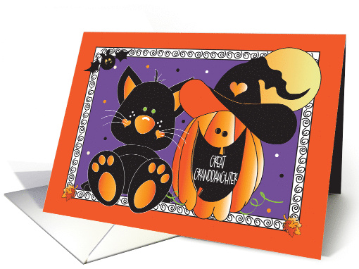 Halloween for Great Granddaughter Black Cat and Jack O Lantern card