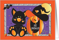 Halloween for Great Granddaughter Black Cat and Jack O Lantern card