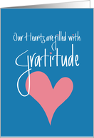 Our Hearts are filled with Gratitude, Blue with Pink Heart card