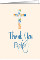 Thank you to Pastor, Stained Glass Cross and Hand Lettering card