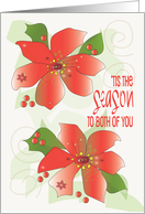 Hand Lettered Christmas to Both of You Red Poinsettias Tis the Season card