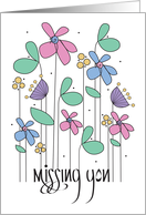 Hand Lettered Missing You with Vertical Pastel Floral Garden card
