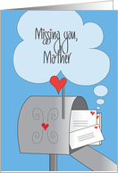 Missing You Mother, Mailbox with Heart Stamped Envelopes card