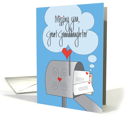 Missing You Great Granddaughter, Mailbox with Red Heart Letters card