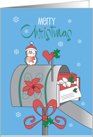 Christmas to Letter and Mail Carrier Holiday Mailbox with Bird in Hat card