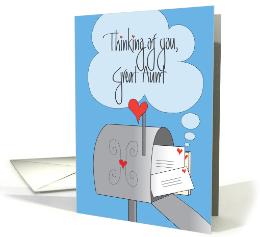 Thinking of You, Great Aunt with Mailbox, Hearts and Envelopes card
