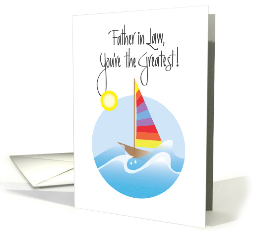 Father in Law Day, for sailor with sailboat on ocean wave card