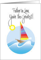 Father in Law Day, for sailor with sailboat on ocean wave card