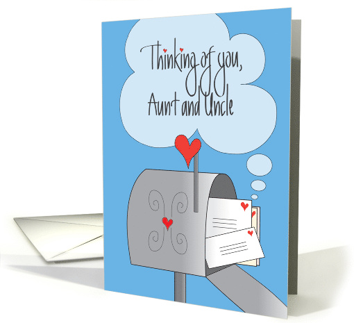 Thinking of You, for Aunt and Uncle, Mailbox with Hearts card