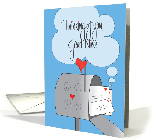 Thinking of You, for Great Niece, Mailbox with Envelopes card