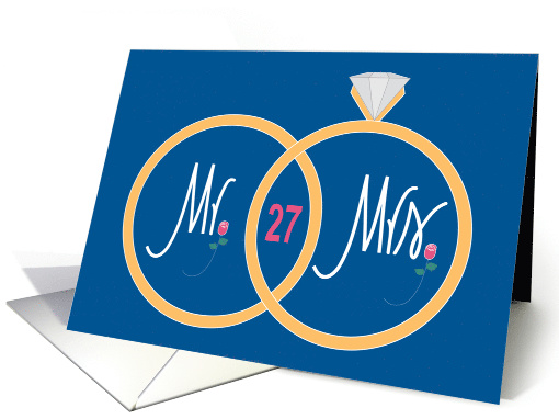 27th Anniversary, with Overlapping Wedding Rings and Roses card