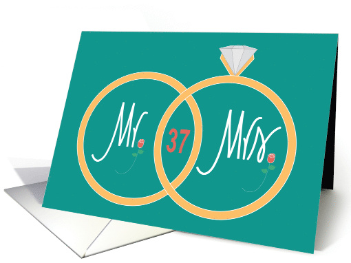 37th Wedding Anniversary, with Overlapping Wedding Rings card