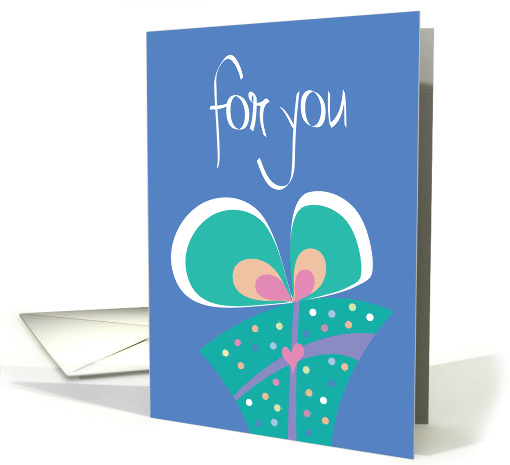 Hand Lettered Gift for You, Festive Teal Green Polka Dot Package card
