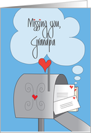 Missing You Grandpa, Mailbox Filled with Hearts & Envelopes card