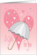 A Bridal Shower Gift, Pink Heart, Open Umbrella & Raining Hearts card