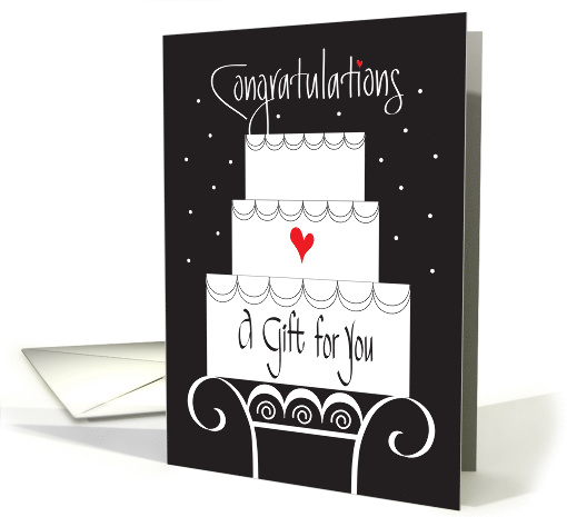 Hand Lettered Wedding Gift Card, White Wedding Cake & Red Heart card