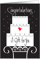 Hand Lettered Wedding Gift Card, White Wedding Cake & Red Heart card