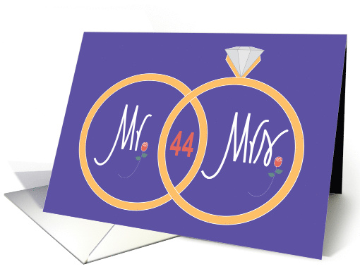 44th Wedding Anniversary, Overlapping Wedding Rings on Purple card