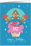 Birthday for 97 Year Old Neighbor, Floral Cupcake and Cottage Trio card