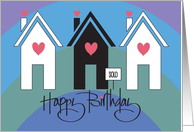 Hand Lettered Birthday from Realtor with Trio of Homes and Hearts card