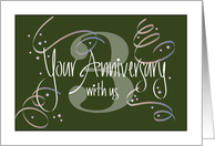 Hand Lettered Employee 3rd Year Work Anniversary 3 Years Streamers card