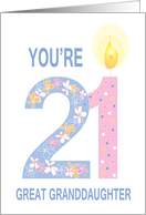 Birthday for 21 Year Old Great Granddaughter, Floral Numbers card