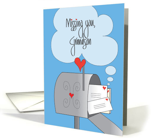 Missing You Grandson, with Heart-filled Mail Box with Letters card