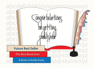 Congratulations on Getting Published, Open Book and Quill Pen