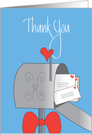 Thank you to Female Mail Carrier, Mailbox with Bow and Hearts card